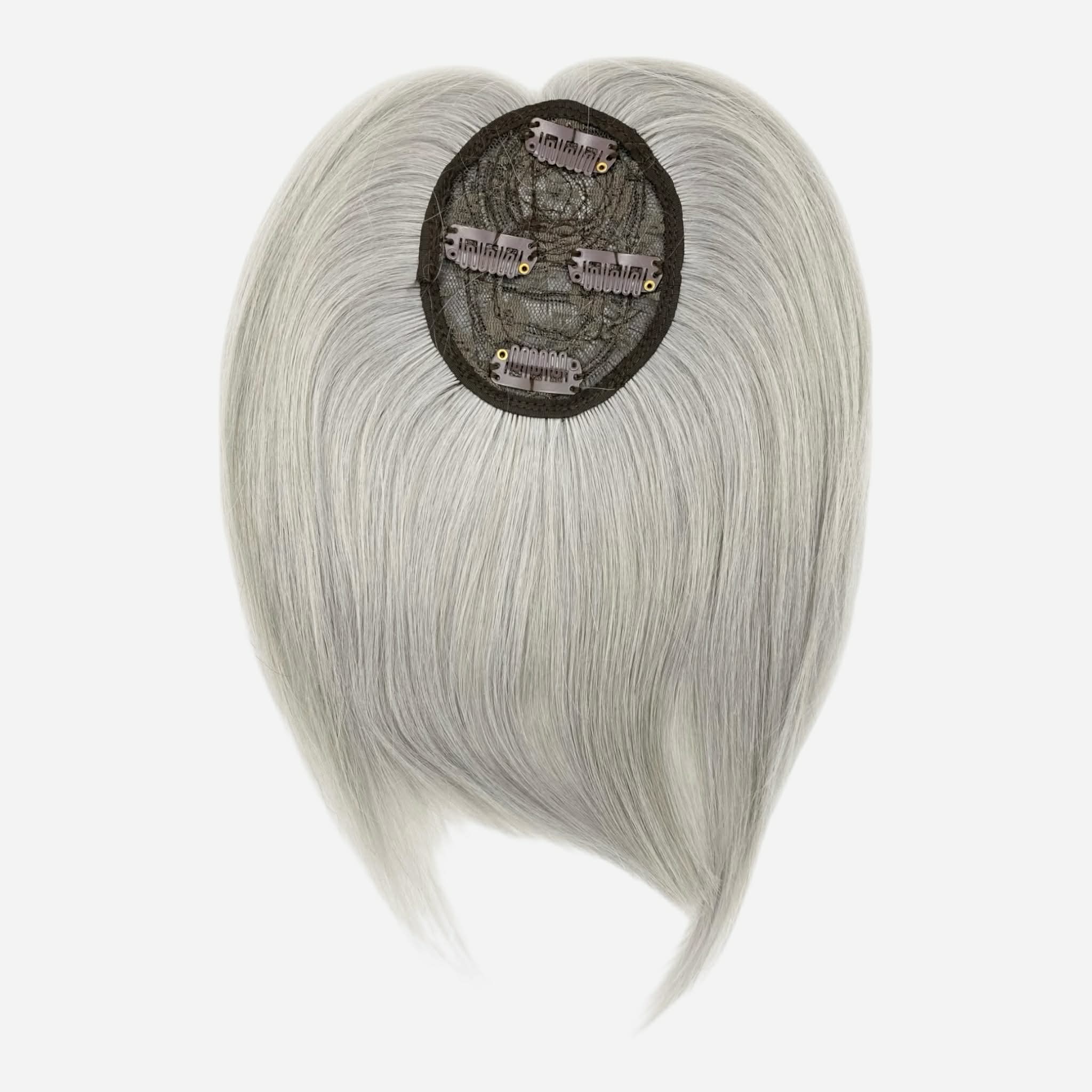 Sale Clip on Human Hair Fringe Topper Silver Grey- Dark - Image 4